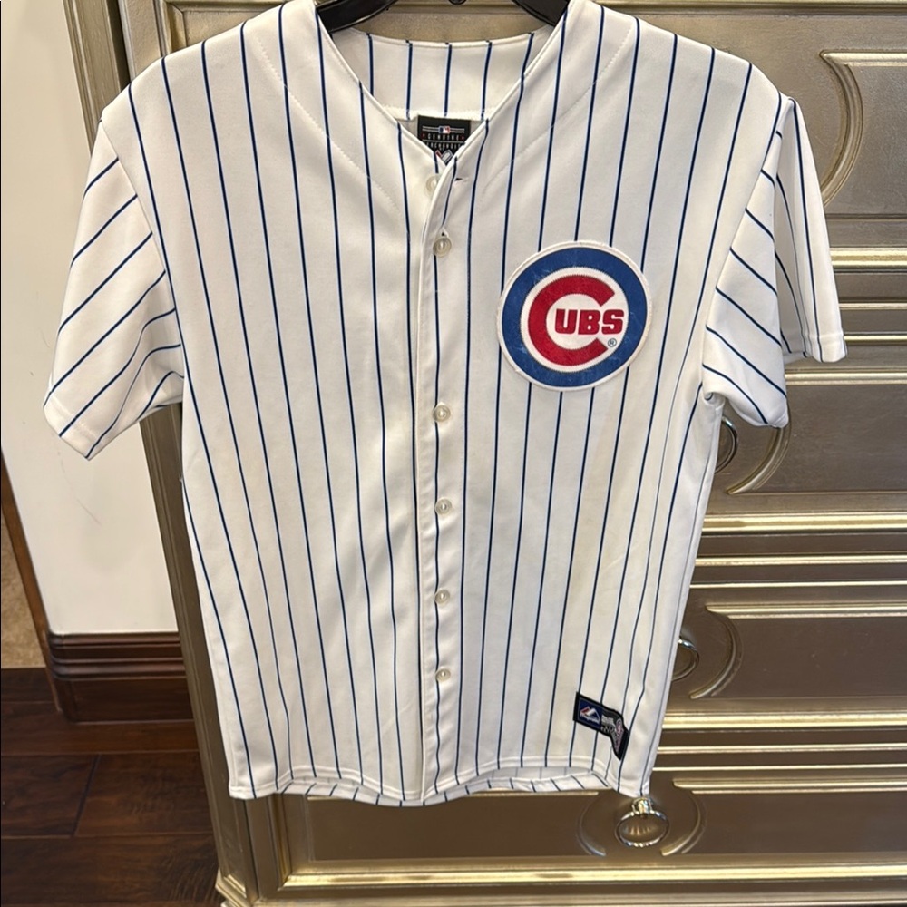 Majestic White and Blue Striped Jersey